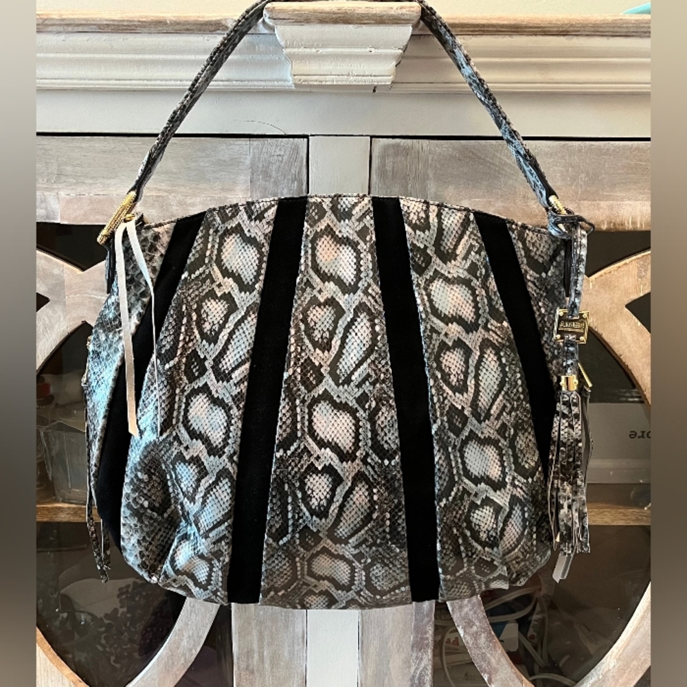 Aimee Kestenberg Black and Gray Hobo Bag with Textured Design
